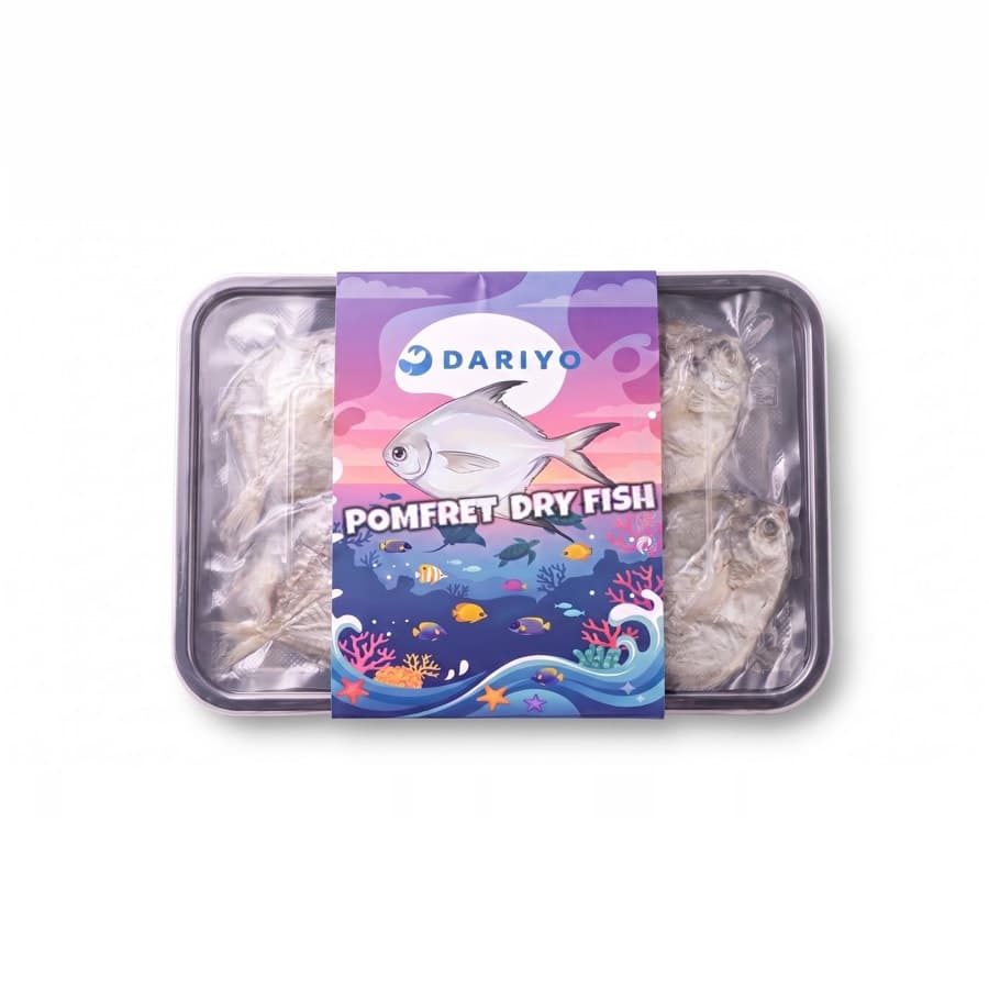 Dariyo Pomfret Dry Fish tub, front label